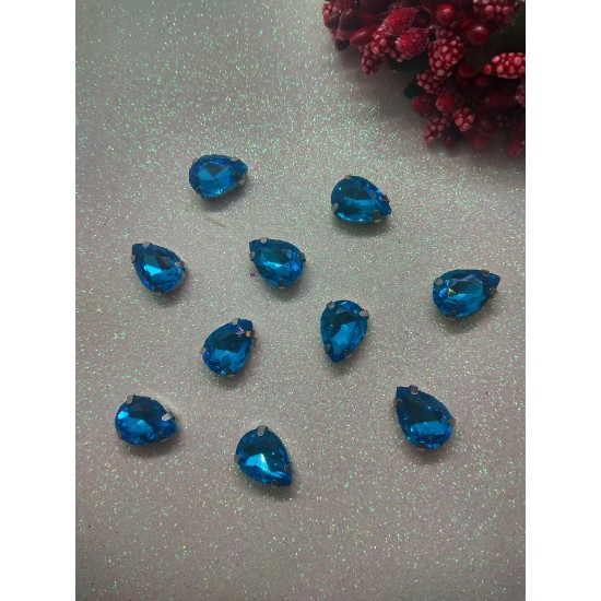 Стразы в цапах "Капля" цв. голубой, цена за 1 шт